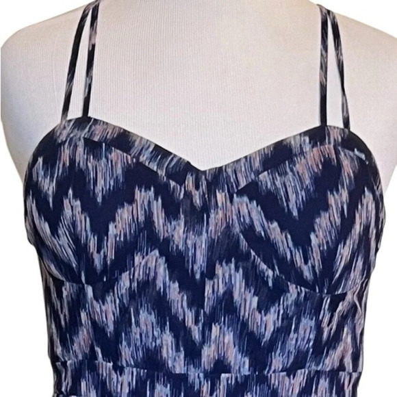 American Eagle Maxi Dress Size M Blue Purple Chevron Lined Smocked Back Party - Picture 3 of 13